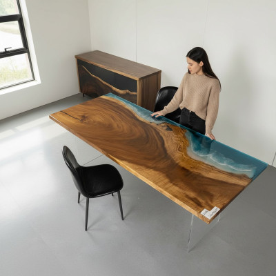 Table Dining table Tables Resin Epoxy Solid Design Furniture 221x91 Real