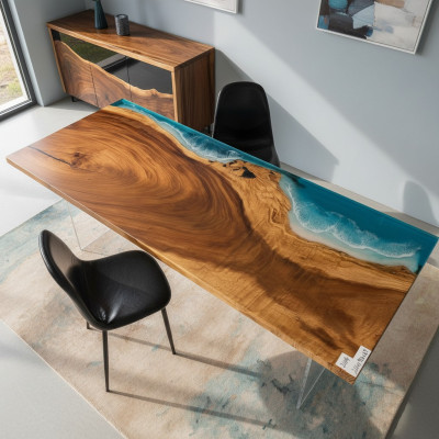 Table Dining table Tables Resin Epoxy Solid Design Furniture 221x91 Real