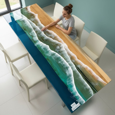 Dining table design, modern tables, sea, ocean, river, epoxy resin.