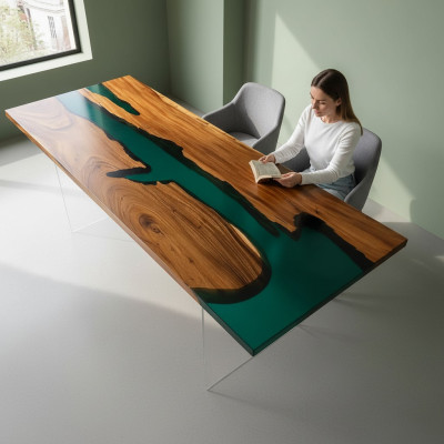 Epoxy resin dining table real wood solid furniture waterfall deco epoxy table