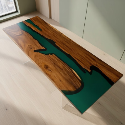 Epoxy resin dining table real wood solid furniture waterfall deco epoxy table