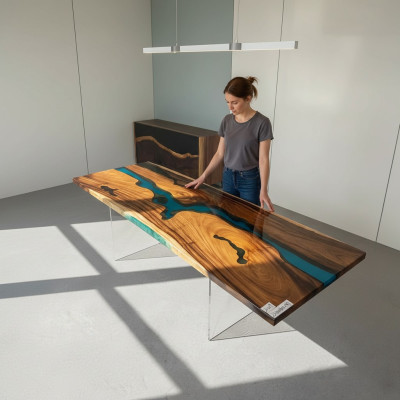 Epoxy resin dining table real wood solid furniture deco waterfall epoxy table