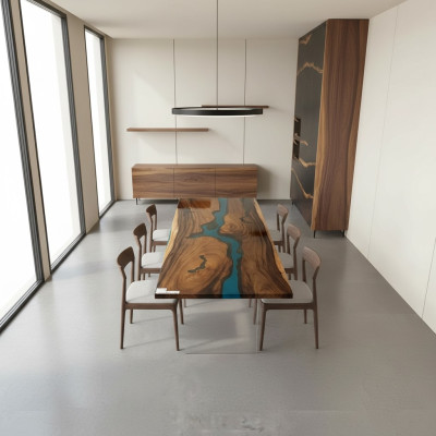 Epoxy resin dining table real wood solid furniture deco waterfall epoxy table