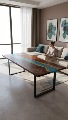 Modern tables dining table design resin table sea river furniture 220x90