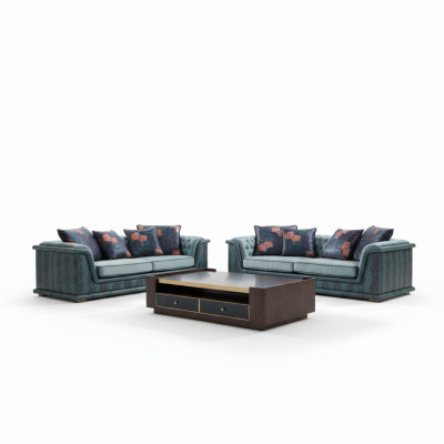 Three-seater couch upholstered design sofa modern 3-seater sofas room furniture blue seat