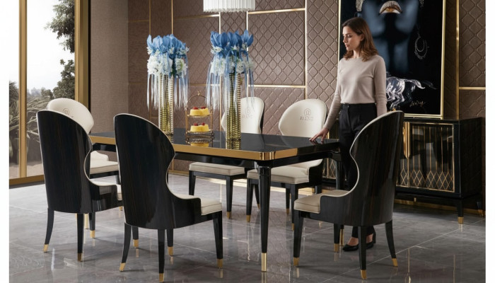 Complete dining room set table 6x armchair chairs luxury dining group