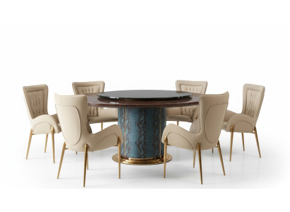 Design round table 6x armchairs chairs dining room seating upholstery set round