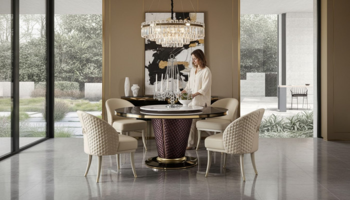 Design dining table, round table, 6 chairs, dining room set, chair group