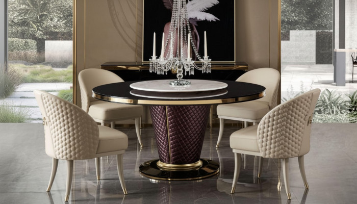 Design dining table, round table, 6 chairs, dining room set, chair group