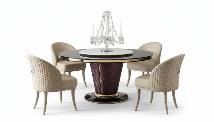 Design dining table, round table, 6 chairs, dining room set, chair group