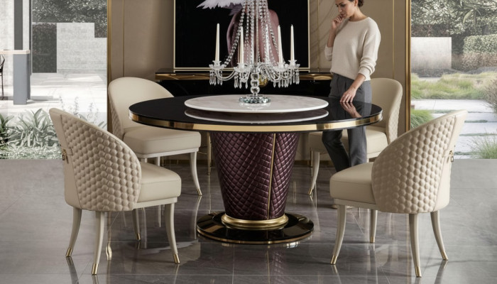 Design round table 4x armchairs dining room seat cushions round tables