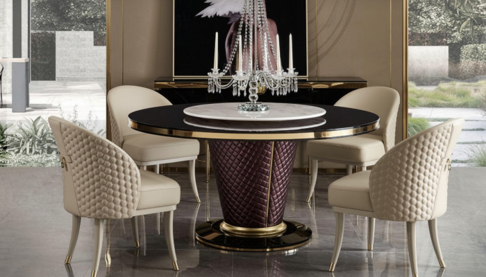 Design round table 4x armchairs dining room seat cushions round tables