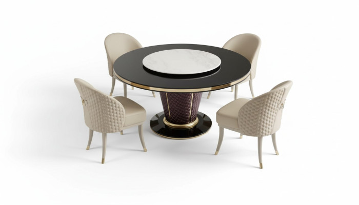 Design round table 4x armchairs dining room seat cushions round tables