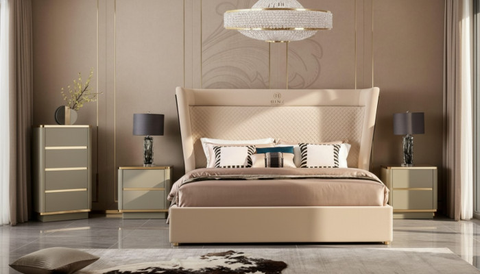 Bedroom hotel beds double bed design wood fabric beds 180x200cm