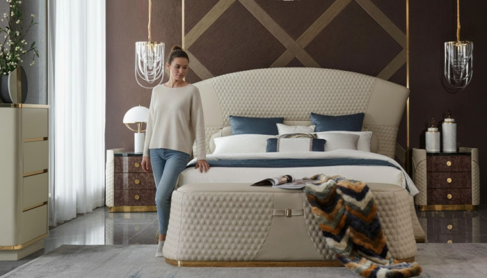 Design leather bed luxury upholstered beds double bedroom 180x200