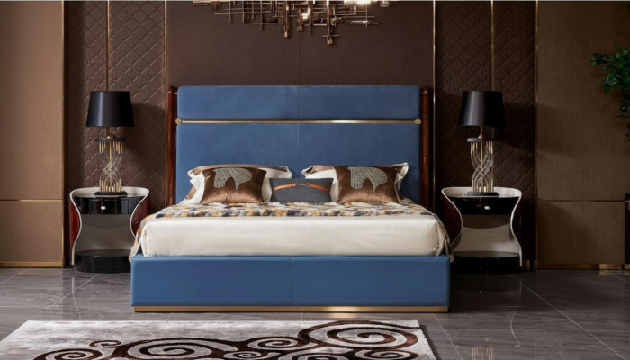 Classic bed frame leather bed blue luxury beds bedroom furniture
