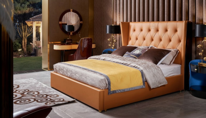 Bed Bedroom Furniture 6-piece Leather Complete Set Luxury Design Beds
