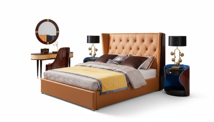 Bed Bedroom Furniture 6-piece Leather Complete Set Luxury Design Beds