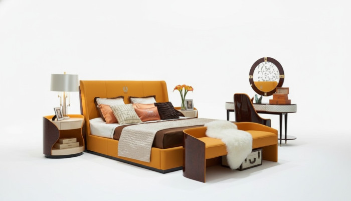 Bedroom 7-piece set luxury furniture bed stool mirror nightstand bed frames