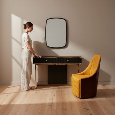 Makeup table mirror chair luxury console dresser bedroom 3-piece set.