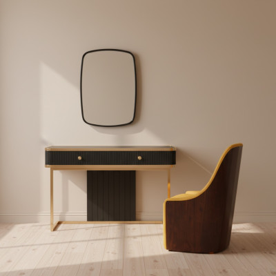 Makeup table mirror chair luxury console dresser bedroom 3-piece set.