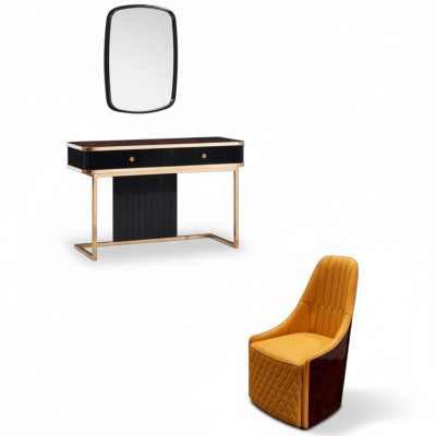 Makeup table mirror chair luxury console dresser bedroom 3-piece set.
