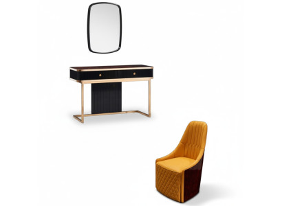 Makeup table mirror chair luxury console dresser bedroom 3-piece set.