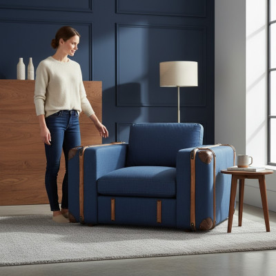 Design armchair suitcase textile couch cushion single-seater sofas living room furniture retro
