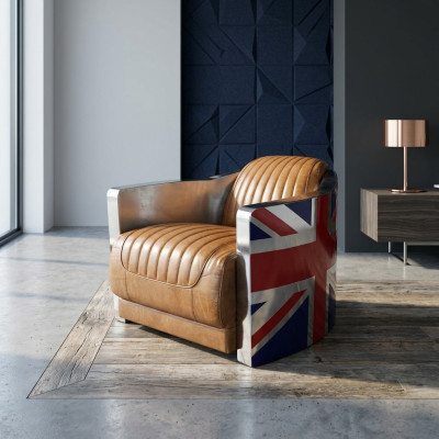 Genuine Leather Vintage Leather Armchair Designer Armchair Rocket Union Jack Vintage Cigar