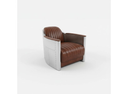 Armchair Genuine Leather Couch Sofa Airplane Club Lounge Retro Aviator Vintage Aluminum