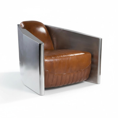 Vintage leather armchair brown genuine leather retro armchair design club chair