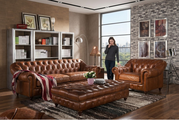 Three-piece sofa set Chesterfield suite English vintage sofa armchair