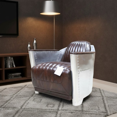 Genuine Leather Design Vintage Chrome Chair Design Armchair Armchair Airplane Aviator Leather