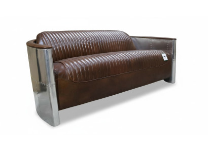 Genuine Leather Sofa Leather Designer Sofa 3-Seater Vintage Couch Aluminum Aircraft Metal
