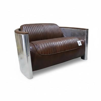 Genuine Leather Aluminum Sofa 2-Seater Vintage Leather Furniture Leather Sofa Club Sofa Couch