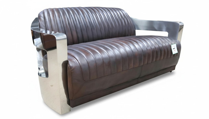 Vintage leather sofa aluminum couches three-seater genuine leather sofas couch silver