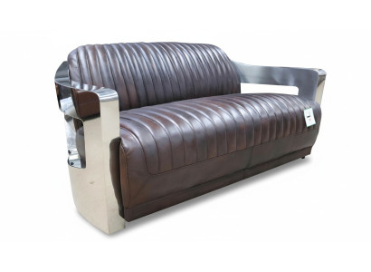 Vintage leather sofa aluminum couches three-seater genuine leather sofas couch silver