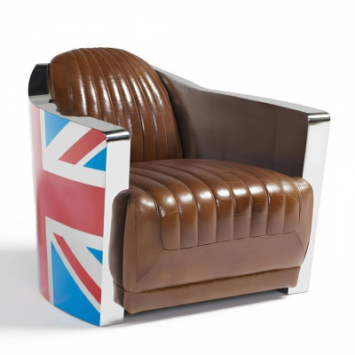 Union Jack Aviator Retro Club Chair Brown Leather Vintage Armchair Furniture