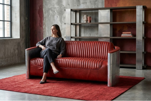 Genuine leather design vintage design sofa triple aluminum sofa 3-seater Bordeaux