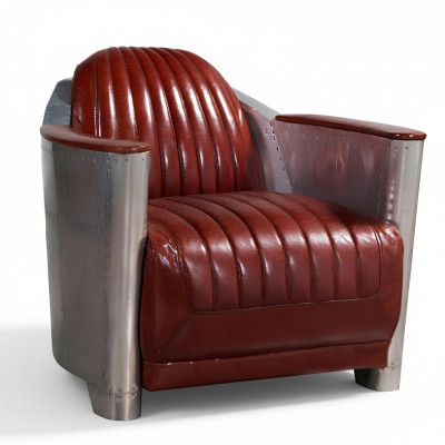 Sofa Armchair Genuine Leather Couch Club Lounge Retro Aviator Vintage Aluminum Airplane