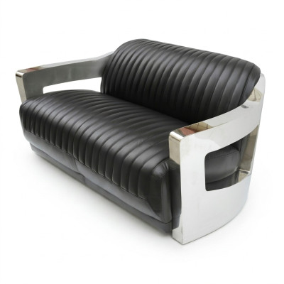 Leather Sofa Three-Seater Couch Sofa Aviator Airplane Aluminum Furniture Vintage