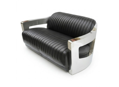 Leather Sofa Three-Seater Couch Sofa Aviator Airplane Aluminum Furniture Vintage