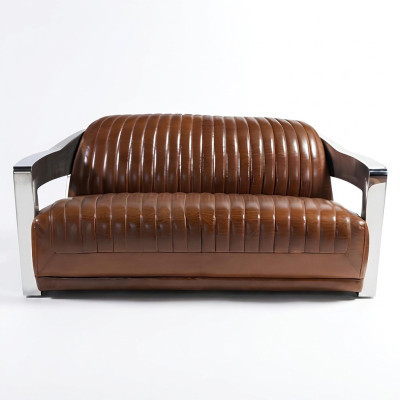 Genuine leather sofa leather design sofa 3-seater vintage couch aluminum metal