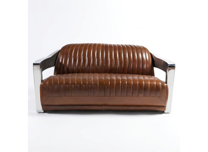Genuine leather sofa leather design sofa 3-seater vintage couch aluminum metal