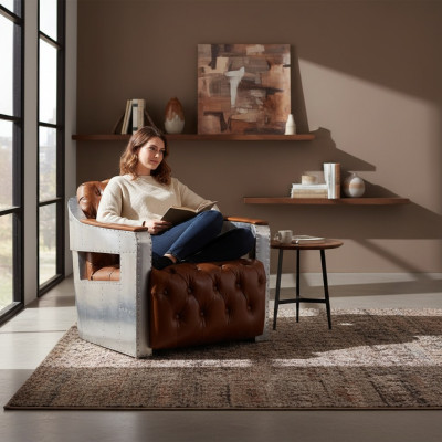 Armchair Aviator Chesterfield Shabby Vintage Chair Leather Armchair Club Lounge Design
