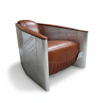 Sofa armchair genuine leather couch club lounge aviator vintage aluminum airplane retro