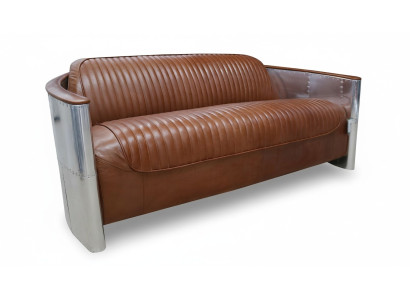 Design Club 3-Seater Sofa Leather Sofa Three-Seater Vintage Leather Aluminum Couches