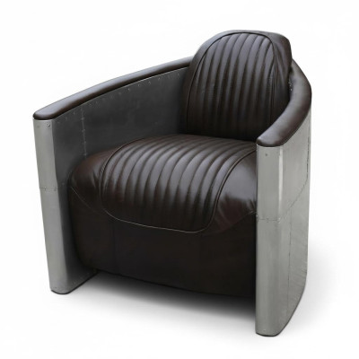 Aviator Sofa Armchair Couch Club Lounge Aluminum Airplane Retro Genuine Leather Vintage