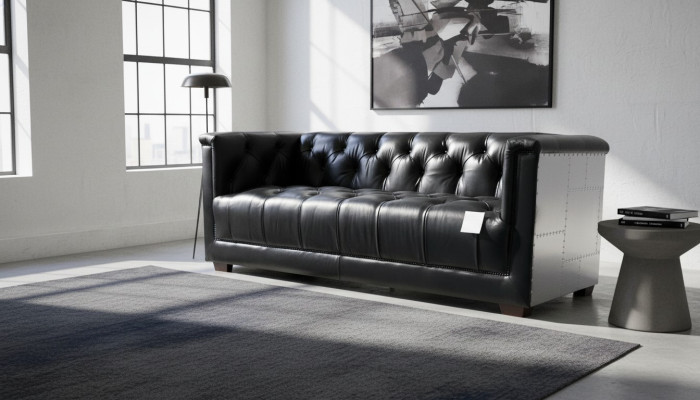 Sofa Chesterfield 3-Seater Vintage Aviator Airplane Genuine Leather Aluminum Sofas