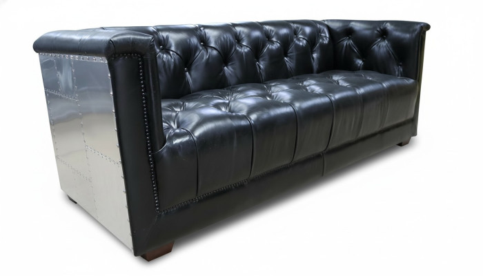 Sofa Chesterfield 3-Seater Vintage Aviator Airplane Genuine Leather Aluminum Sofas